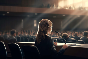 pro interpreter translating a speech in a conference hall. generative AI