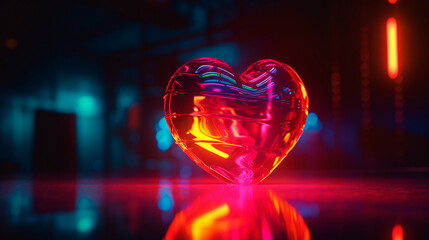 Heart in neon colors. Generative AI