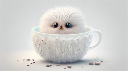 Fluffy creature in a cup