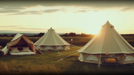 The tents are pitched on the field. Generative AI