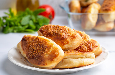 Turkish cuisine; Handmade Cheese spinach Pastry (Turkish name; peynirli - ispanakli pogaca)