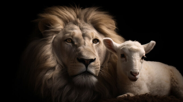 Premium AI Image  A lion and a lamb are resting in a zoo