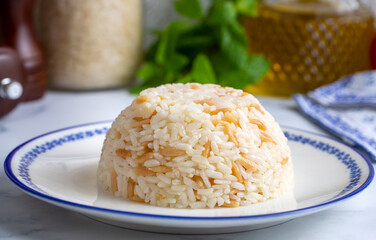 Traditional delicious Turkish food; Turkish style rice pilaf (Turkish name; Arpa sehriyeli pirinc...