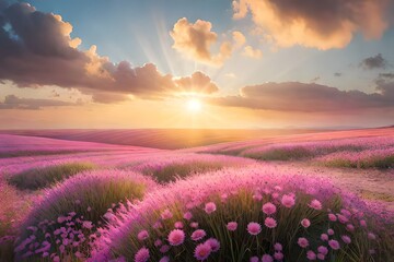 Fototapeta na wymiar lavender fields in the sunset 