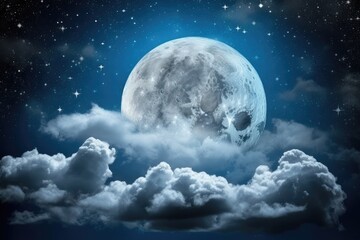 full moon obscured by clouds in a dark night sky. Generative AI Generative AI