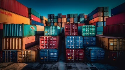 pile of containers on the edge of the harbor ,generative ai