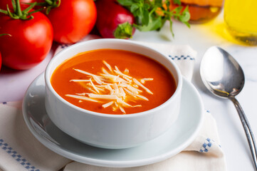 Delicious looking tomato soup. Turkish name; Domates corbasi