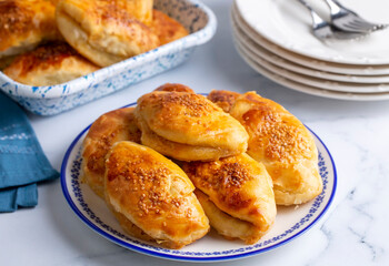 Turkish cuisine; Handmade Cheese spinach Pastry (Turkish name; peynirli - ispanakli pogaca)