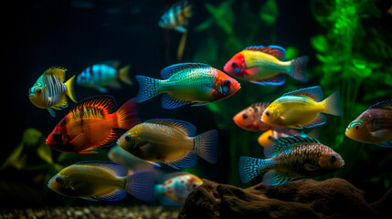 Obraz na płótnie Canvas Colorful fishes in the aquarium. Generative AI