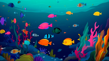 Fototapeta na wymiar Colorful fishes in the aquarium. Generative AI