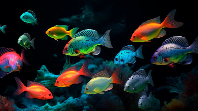 Colorful fishes in the aquarium. Generative AI