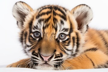 cute baby tiger resting on the ground. Generative AI Generative AI