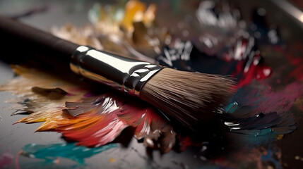 Fototapeta premium Brush stained with paint. Generative AI