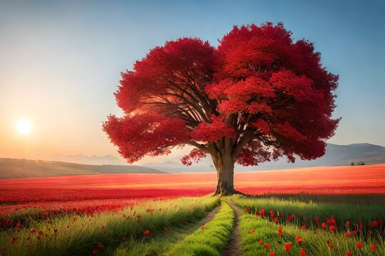 red tree with heart 