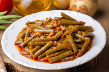 Traditional delicious Turkish food; fresh green black eyed peas food (Turkish name; Zeytinyagli yesil taze borulce or acebek)