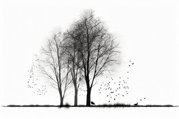 Illustrationg of birch Tree without leaves. AI generative
