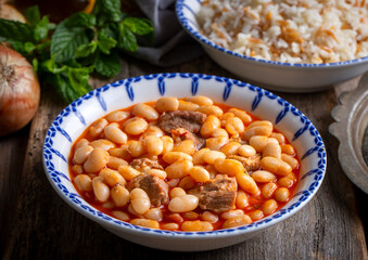 Turkish foods; dried bean, Beans with minced meat (kuru fasulye)