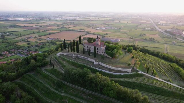 Aerial View On Old Catle Near Brescia, Iseo, Gussago, Italy Generative AI
