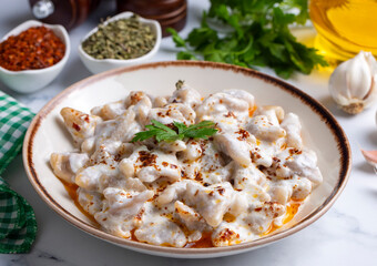 Traditional Turkish cuisine; Turkish ravioli, Turkish name; Manti, ucgen manti