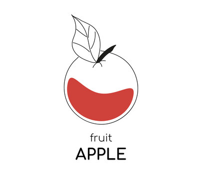 Apple illustration. Contour image with a drop of red color. The fruit of the apple tree. Isolated fruit with text. Vector illustration Generative AI