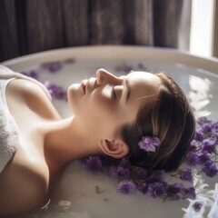 Obraz na płótnie Canvas A woman enjoying a relaxing spa in a bathtub ai, ai generative, illustration