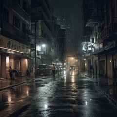 Fototapeta na wymiar Heavy Rain and Dark Night in the Urban. AI generative