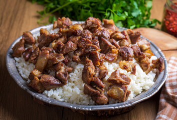 Turkish Meat Et Kavurma with rice - pilav (Turkish name; kurban kavurma, pilav ustu kavurma)