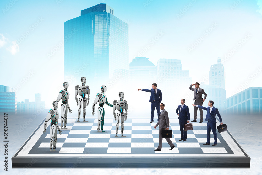 Poster concept of chess played by humans versus robots