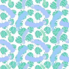 Cartoon summer animals seamless caterpillars and apples pattern for kids clothes print and packaging and wrapping