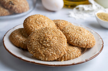 Cookies made with cookie molds named kombe. Traditional local foods of Antakya.