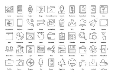 User Interface Thin Line User Experience Technology Outline Icons in Black