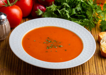Delicious looking tomato soup. Turkish name; Domates corbasi