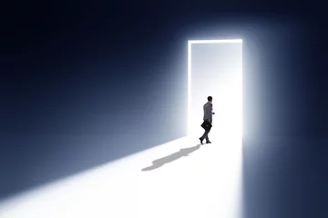 Businessman entering backlit door in escape concept © Elnur