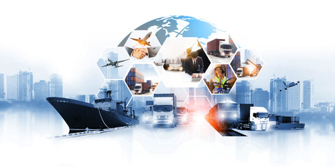 Business of  the world  logistic network distribution or transportation Industry or shipping business, Container Cargo  shipment , truck delivery, airplane , import export Concept