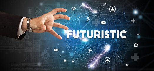 Hand pointing at inscription concept