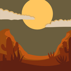sunset in the desert cactus canyon mountains - cut / print vector