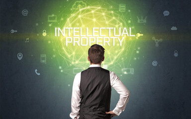 Rear view of a businessman, online security concept