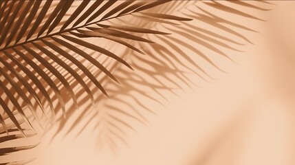 Obraz premium Beautiful abstract banner with green palm leaves shadow beige on white background. Natural leaf concept. Green natural background. Palm tree leaf texture. Summer concept. Abstract floral pattern.