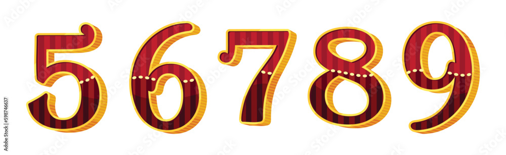 Poster numbers and numerals in circus style with volume funfair type symbol vector set