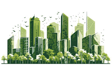 Eco green city. Urban ecology concept background with skyscraper cityscape. Friendly environment landscape. Created with generative Ai