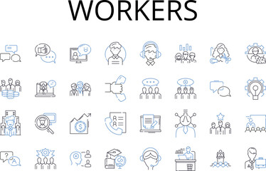 Workers line icons collection. Employees, Staff, Laborers, Operators, Personnel, Colleagues, Teammates vector and linear illustration. Associates,Helpers,Aides outline signs set Generative AI