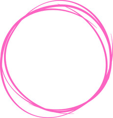 Pink circle line hand drawn. Highlight hand drawing circle isolated on white background. Round handwritten circle. For marking text, note, mark icon, number, marker pen, pencil and text check, vector