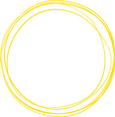 Yellow circle line hand drawn. Highlight hand drawing circle isolated on background. Round handwritten circle. For marking text, note, mark icon, number, marker pen, pencil and text check, vector