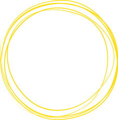 Yellow circle line hand drawn. Highlight hand drawing circle isolated on background. Round handwritten circle. For marking text, note, mark icon, number, marker pen, pencil and text check, vector