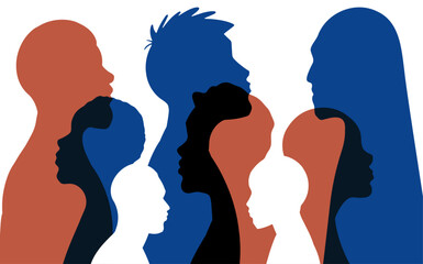 Silhouette of men different ethnic group