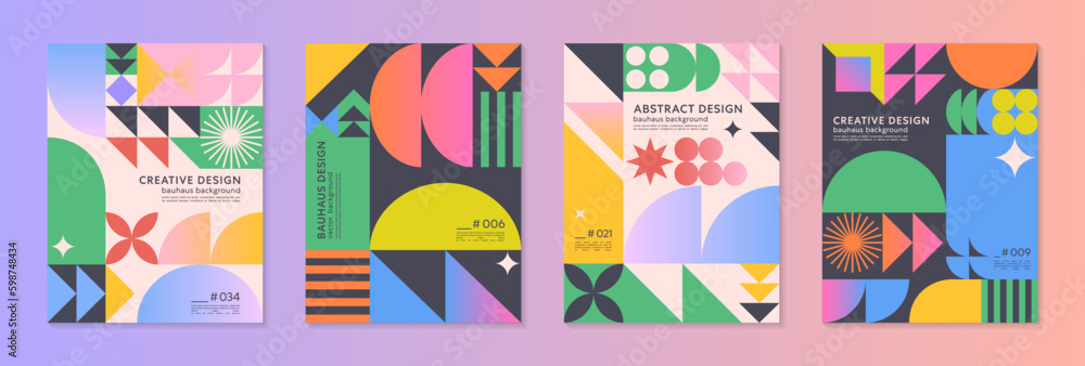 Poster abstract bauhaus geometric pattern backgrounds with copy space for text.trendy minimalist geometric 