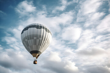 Hot air balloon flying on the cloudy sky. travel and air transportation concept Generative AI