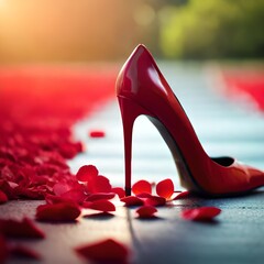 red shoes and rose petals, image created with AI