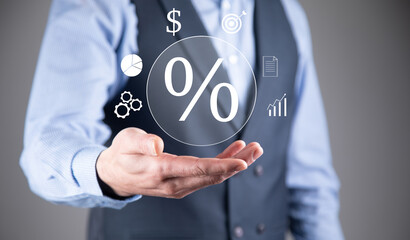 interest rates and dividends, Business people calculate and higher graphs and percentages investment