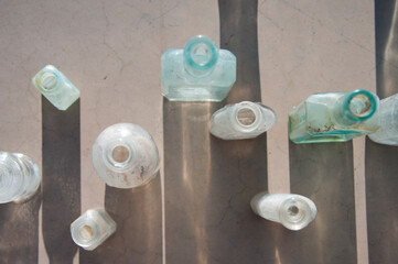 Vintage Bottles and their beautiful shadows. Still Life Photography.